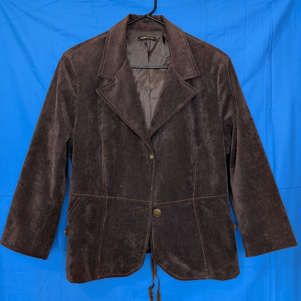 Made In Italy Brown Faux Suede Jacket With Laces And Decorative Stitching XXL